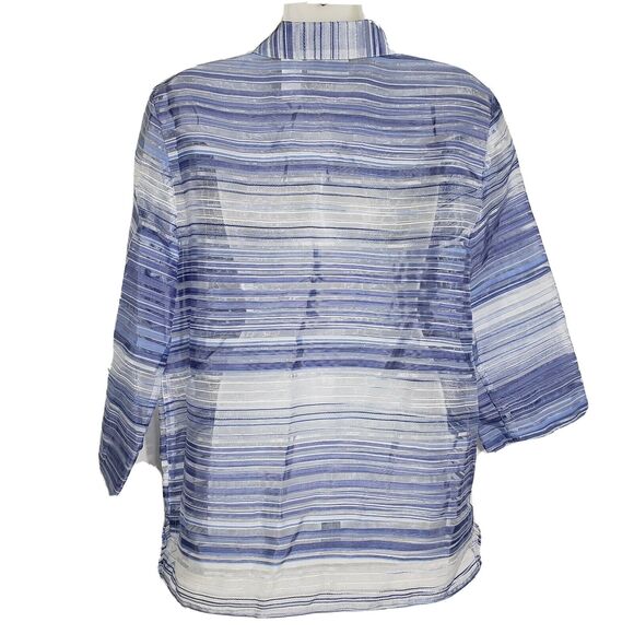Alfred Dunner Womens Blouse Size 8 Blue Striped Sheer 3/4 Sleeve Button Front - Picture 2 of 8